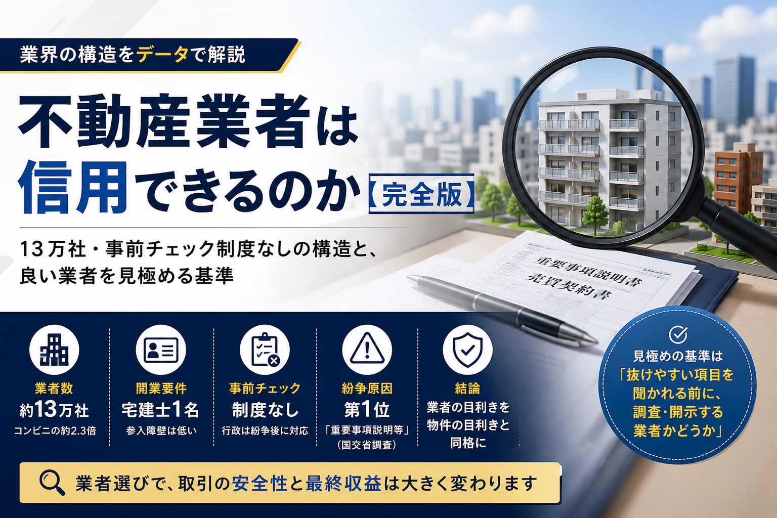 不動産業者は信用できるのか【完全版】― 13万社・事前チェック制度なしの構造と、良い業者を見極める基準